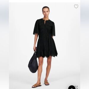 Madewell Eyelet Flutter Sleeve Mini Dress in Cotton Jet Black Size 8